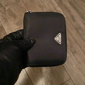 13- prada nylon compact zip leather trim